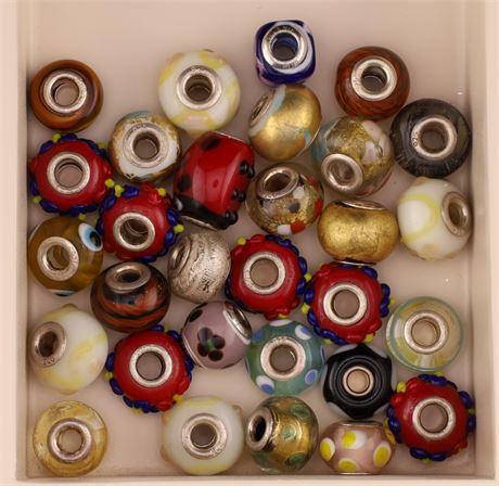 Konvolut Glasbeads - ca. 30 Stück / SI925 / Ex-VK: 270,- € / 2813-JWG