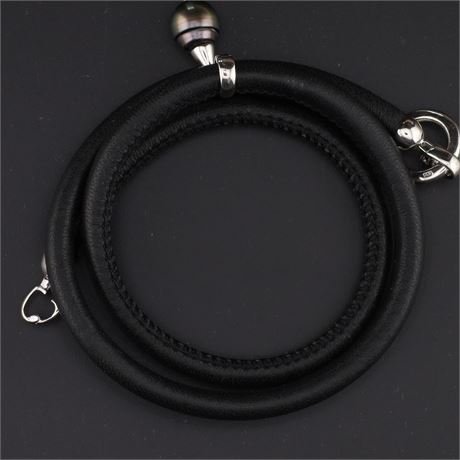 Armband Leder schwarz Perle / Ex-VK: 259,- € / 863-JWG