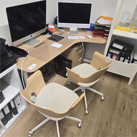 Eckschreibtisch mit Trolley & 2x Bürostuhl - ID: 85-TMP