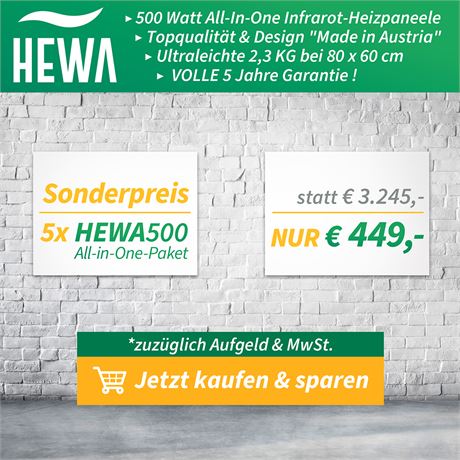 5 x Infrarot - Heizung HEWA 500 - ID: 603-LSV