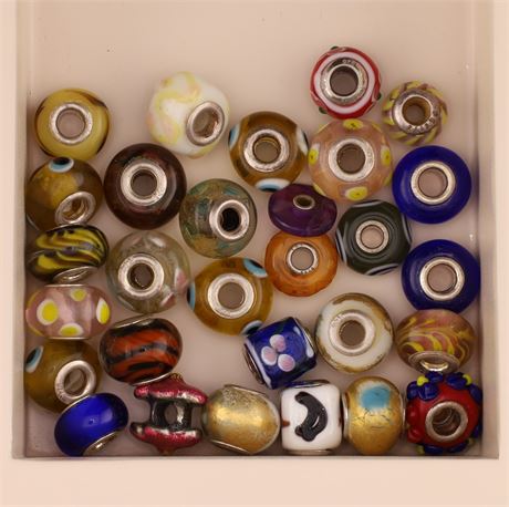 Konvolut Glasbeads - ca. 30 Stück, Silber 925 - ID: 2811-JWG