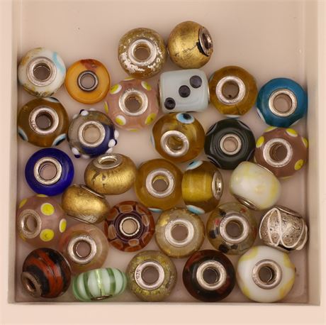 Konvolut Glasbeads - ca. 30 Stück, Silber 925 - ID: 2808-JWG