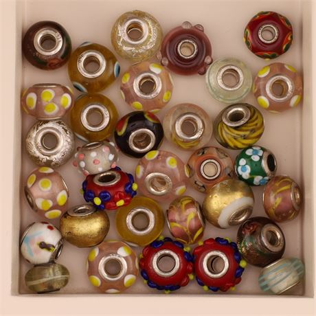 Konvolut Glasbeads - ca. 30 Stück, Silber 925 - ID: 2806-JWG