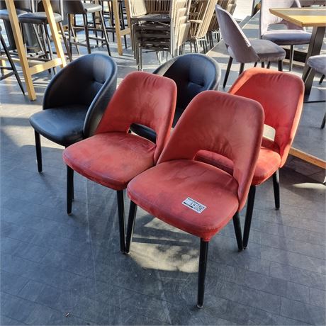 Posten Stühle, 5 Stück, gepolstert, rot und schwarz - ID: 15-PPA